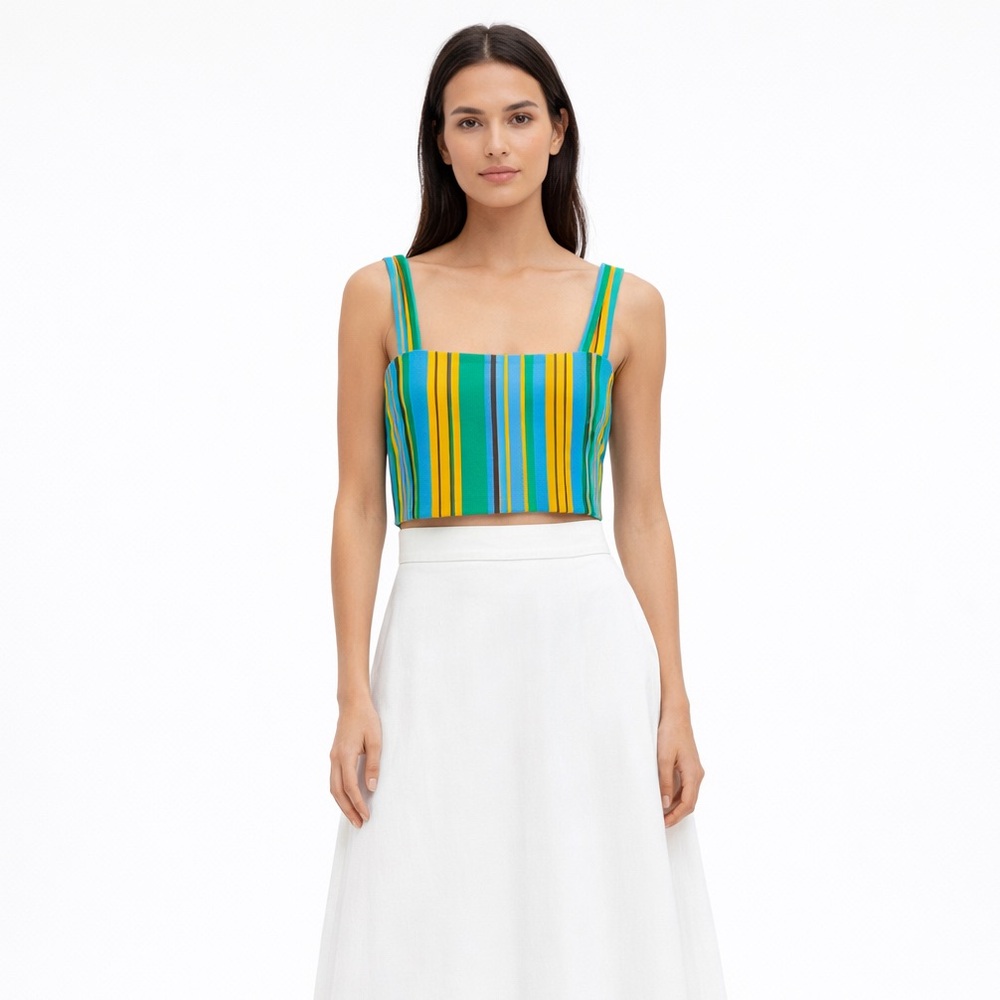 NWT Staud Rigina linen crop top in Ibiza Stripe, size 0